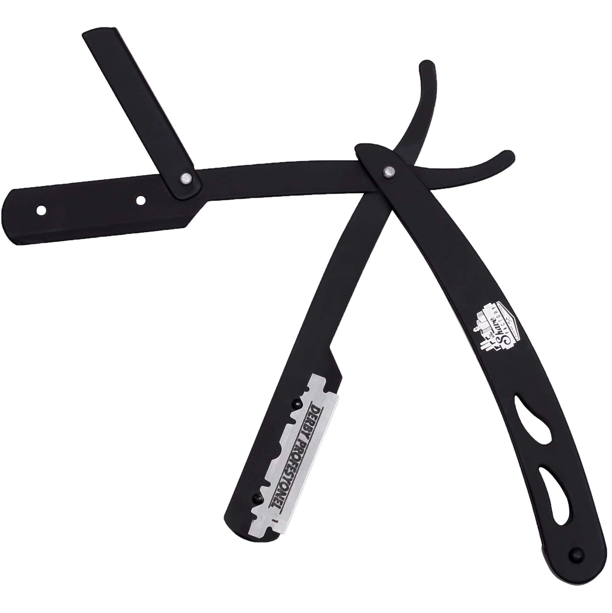 The Shave Factory Straight Edge Razor Kit (Black / 200 Derby Professional Single Edge Razor Blades) - BarberSets