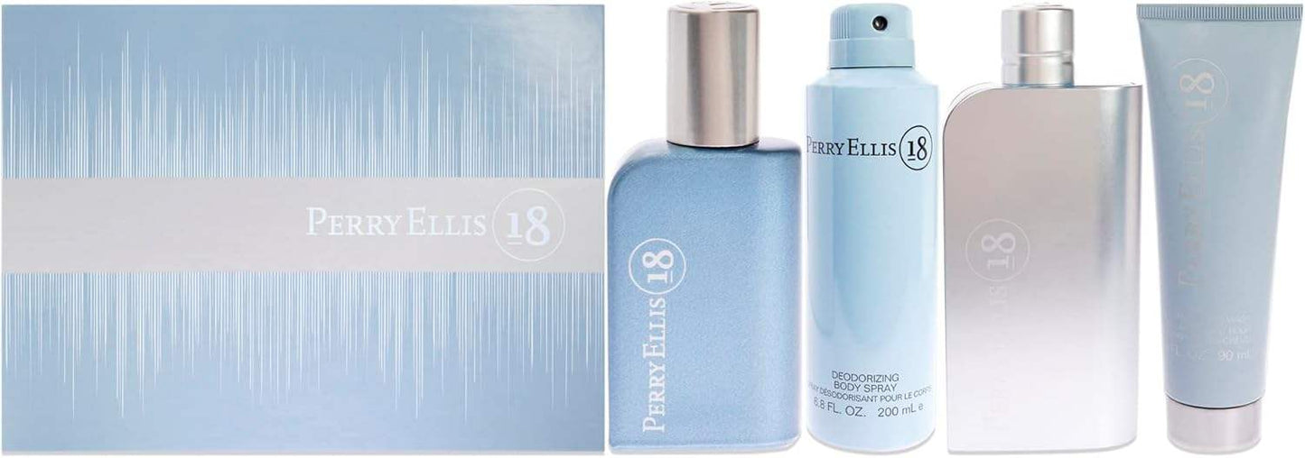 Perry Ellis 18 by Perry Ellis for Men - 4 Pc Gift Set 3.4oz EDT Spray, 0.25oz EDT Spray, 6oz Body Spray, 3oz Hair and Body Wash