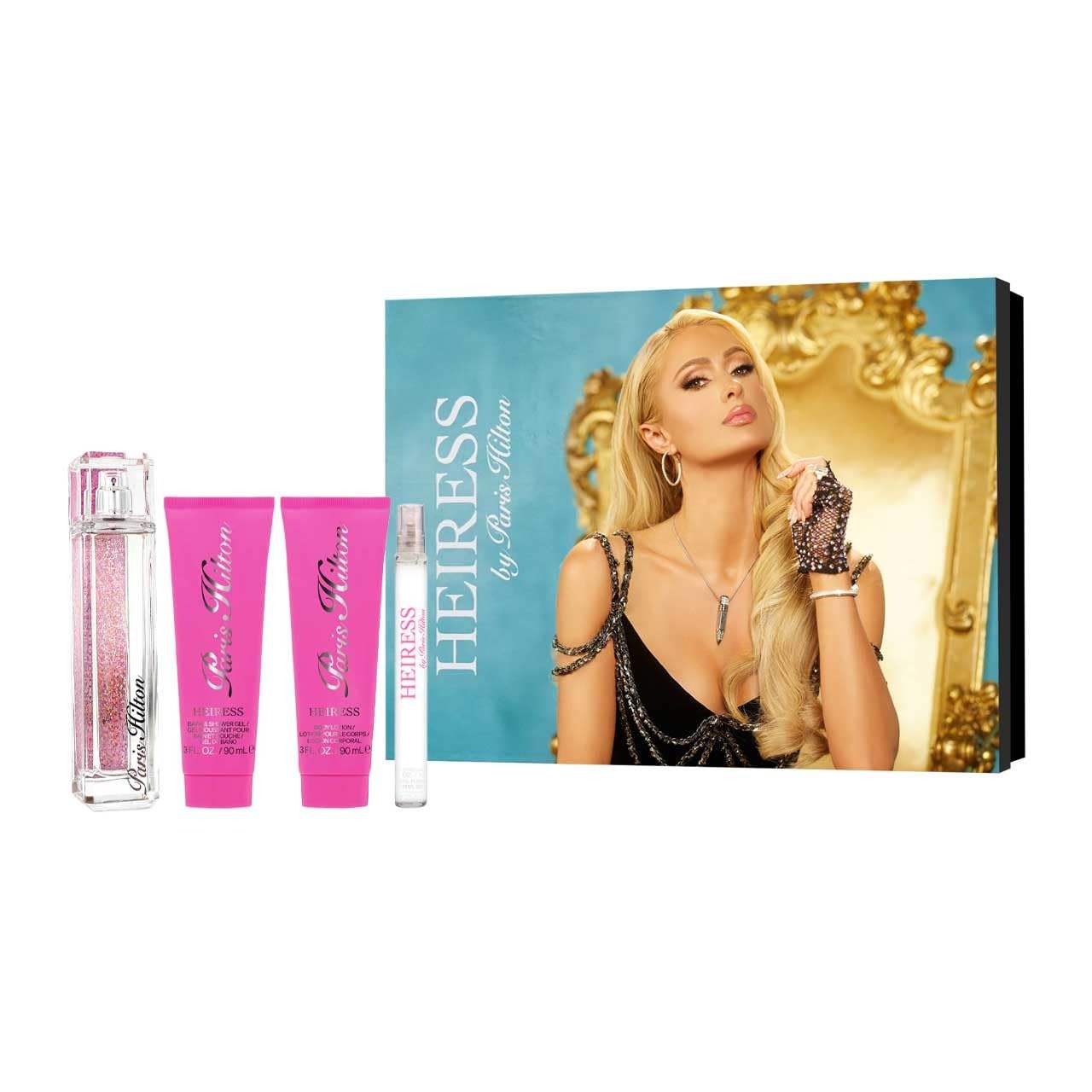 Heiress by Paris Hilton for Women - 4 Pc Gift Set 3.4oz EDP Spray, 0.34oz EDP Spray, 3oz Body Lotion, 3oz Bath & Shower Gel