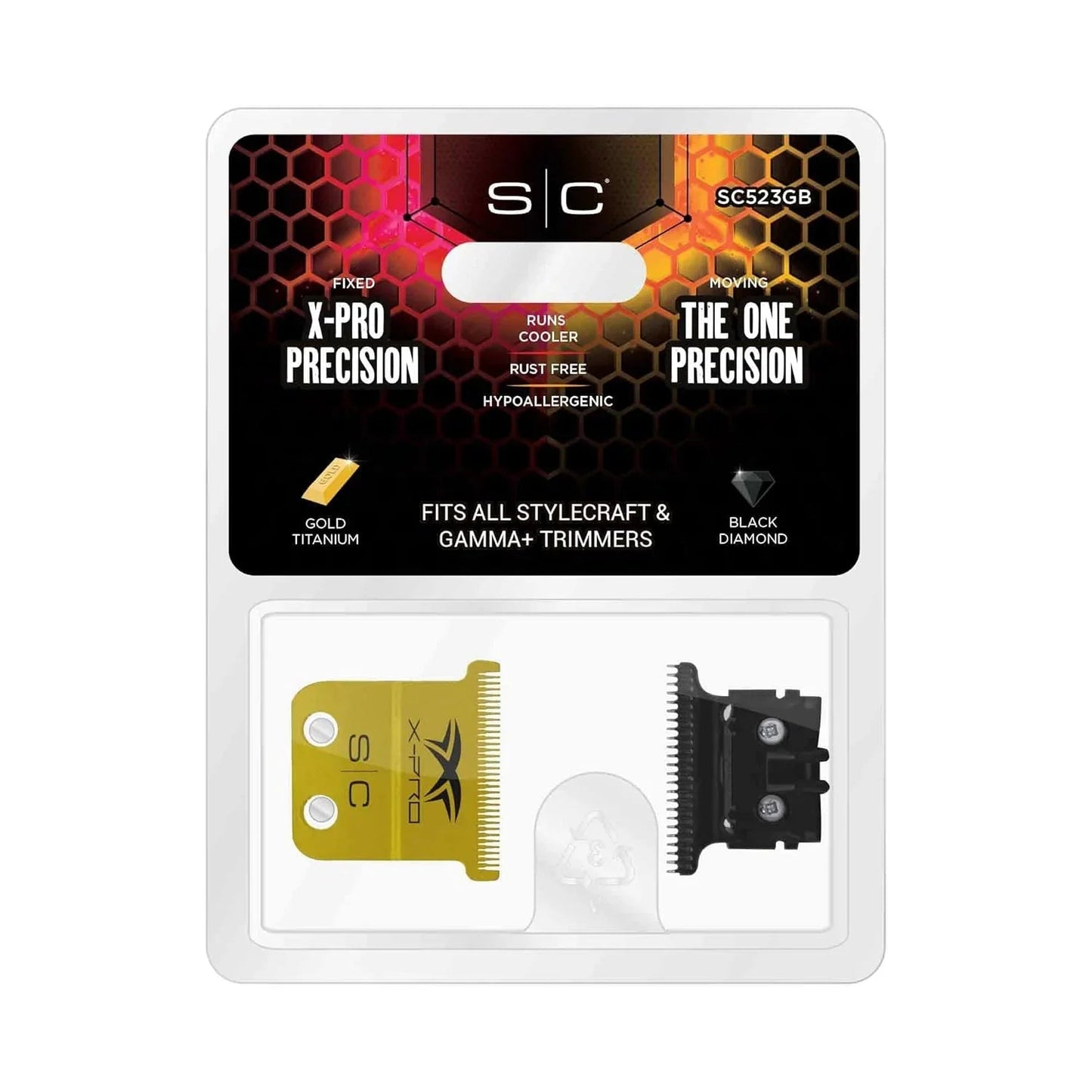StyleCraft Replacement Fixed X-Pro Precision Gold Trimmer Blade with Black Diamond Carbon DLC Set