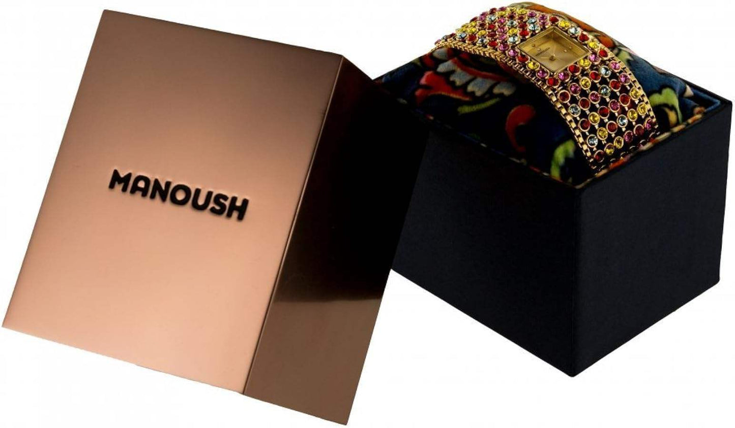 MSHHIWH Hindi Hand - Gold/Black Nylon Strap Watch by Manoush for Women - 1 Pc Watch