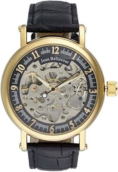 REDS27 Gold/Black Leather Strap Watch by Jean Bellecour for Men - 1 Pc Watch