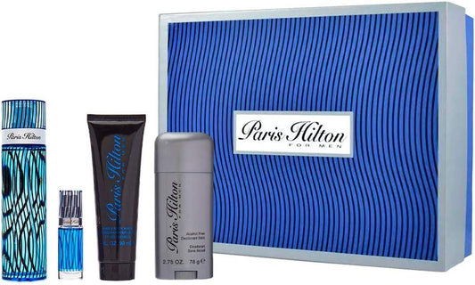 Paris Hilton by Paris Hilton for Men - 4 Pc Gift Set 3.4oz EDT Spray, 3oz Hair and Body Wash, 2.75oz Alcohol Free Deodorant Stick, 0.34oz EDT Spray
