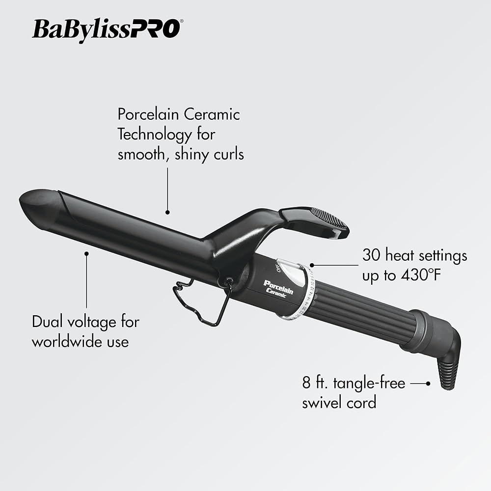 BaBylissPRO Porcelain Ceramic 1-1/4" Spring Curling Iron