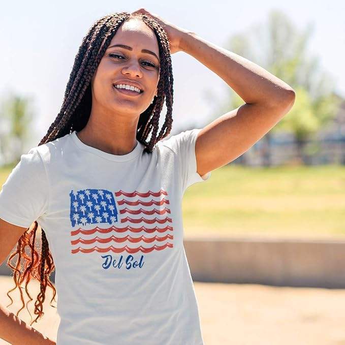 Classic Crew Tee - Tropical Americana-White by DelSol for Women - 1 Pc T-Shirt (Small)