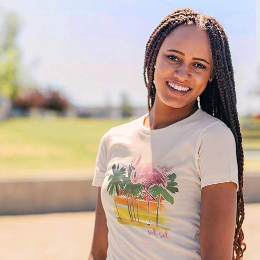 Women Crew Tee - Watercolor Flamingo - Beige by DelSol for Women - 1 Pc T-Shirt (Small)