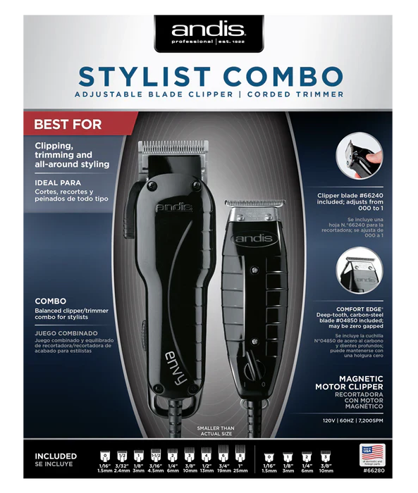 Andis Professional Stylist Clipper and Trimmer Combo Kit, High Speed Whisper Quiet Magnetic Motors with Ergonomic Design