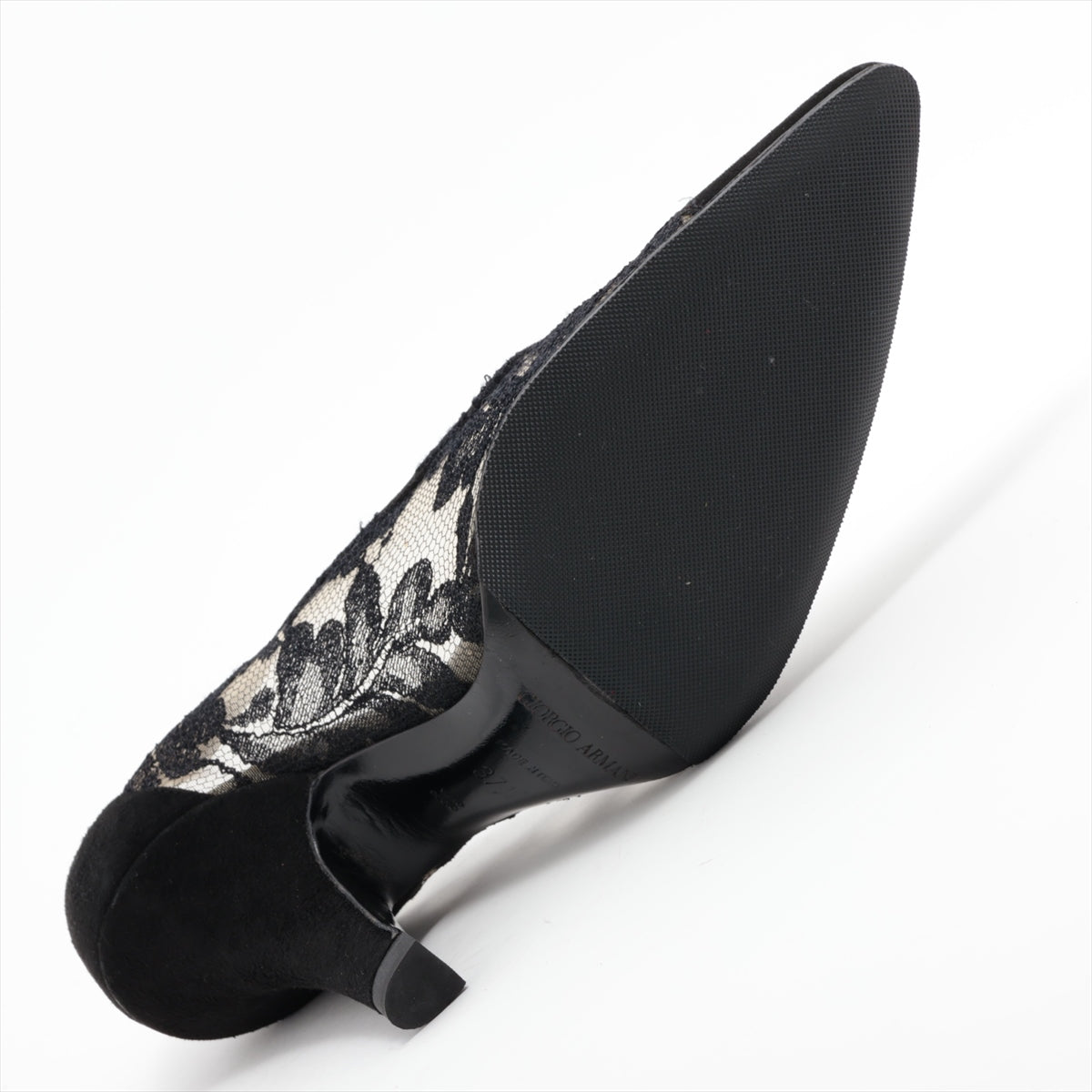 Giorgio Armani Floral Lace×Suede Pump Black