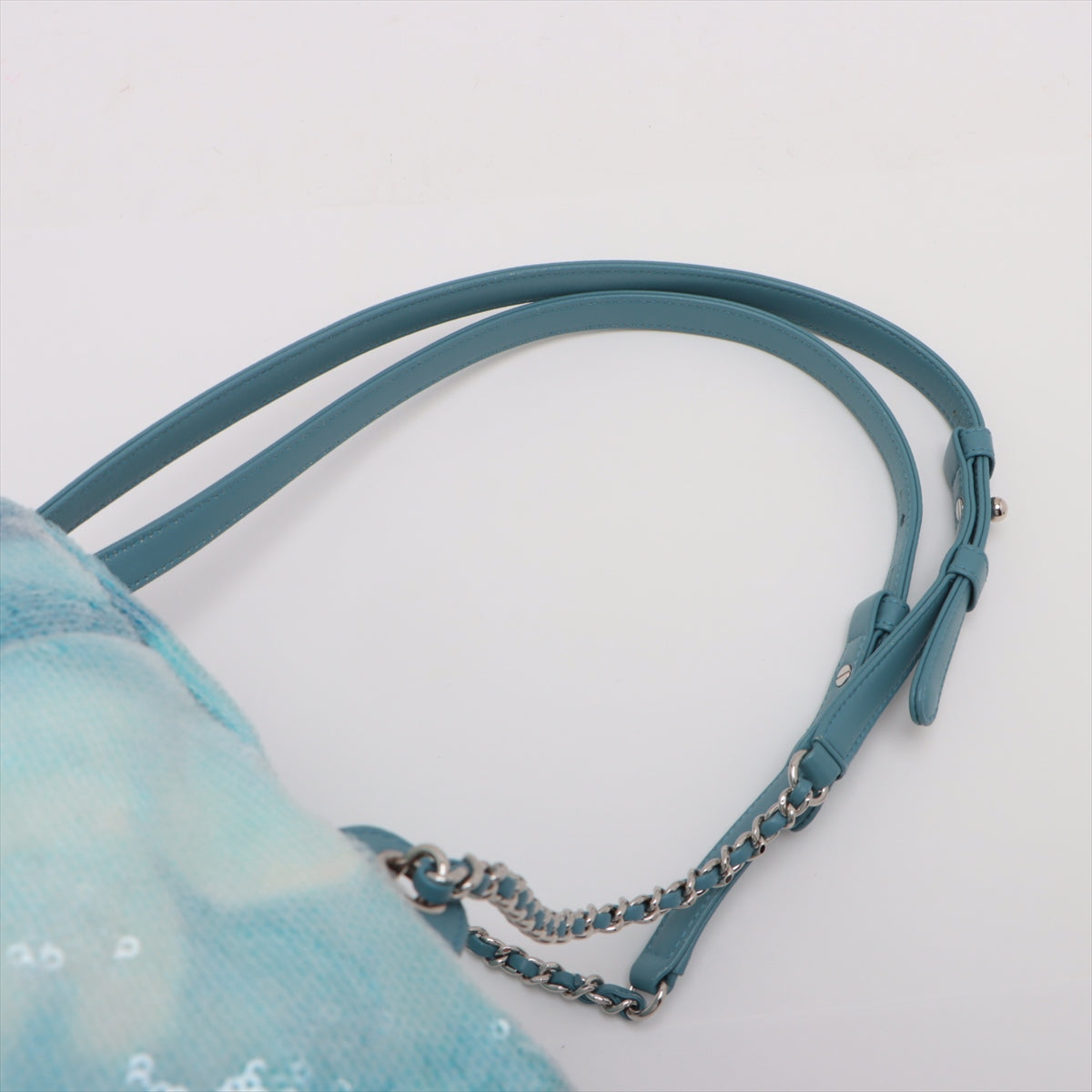 Chanel CC Logo Waterfall Sequins Leather Chain Backpack Light Blue