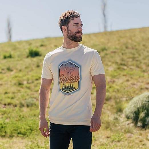 Men Crew Tee - Get Out And Explore - Beige by DelSol for Men - 1 Pc T-Shirt (2XL)