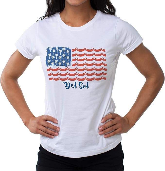 Classic Crew Tee - Tropical Americana-White by DelSol for Women - 1 Pc T-Shirt (XL)