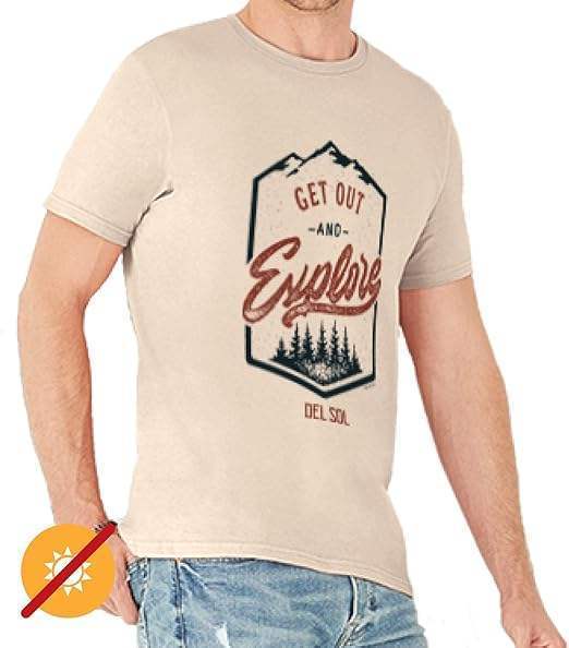 Men Crew Tee - Get Out And Explore - Beige by DelSol for Men - 1 Pc T-Shirt (Small)
