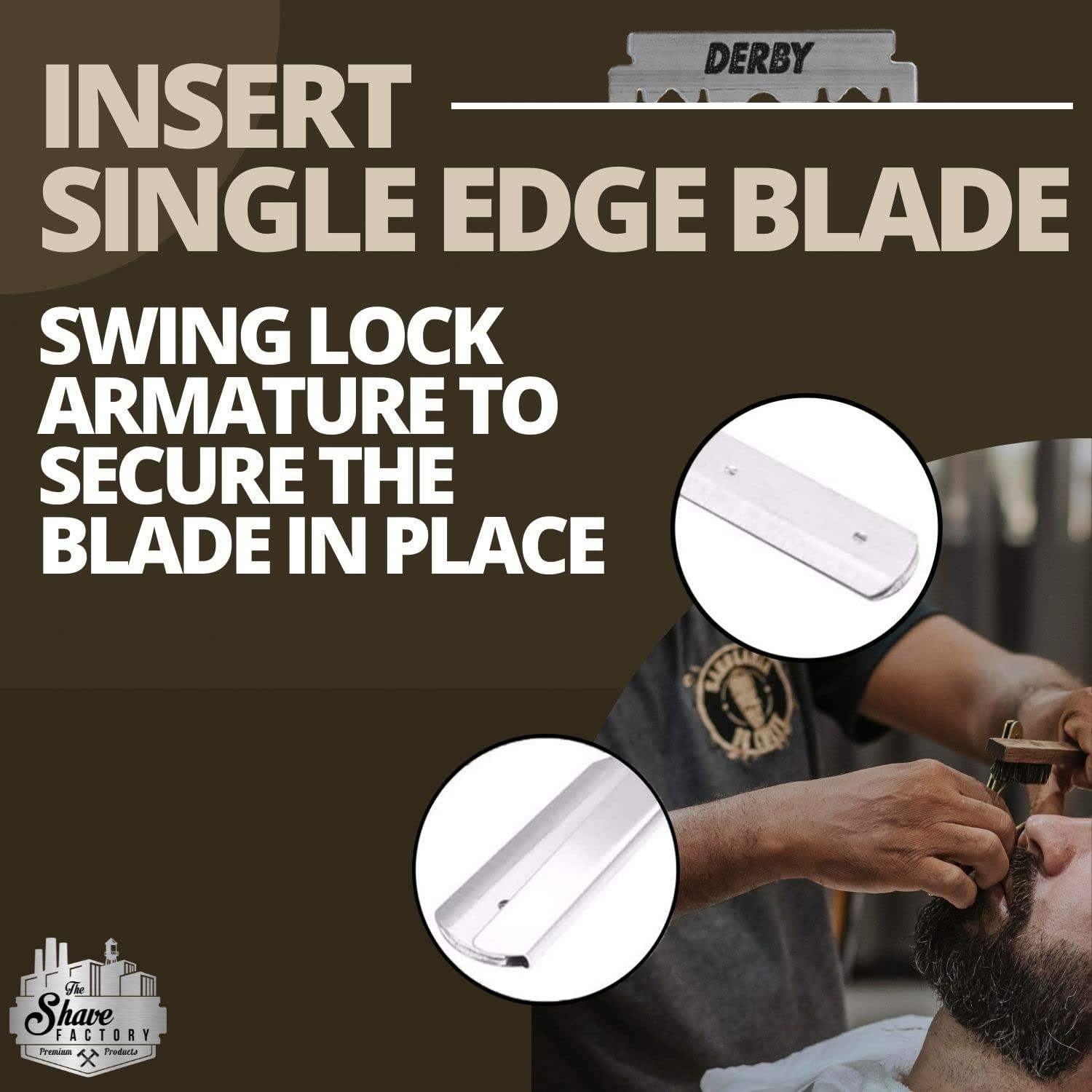 The Shave Factory Straight Edge Razor Kit (Steel Razor / 100 Derby Professional Single Edge Razor Blades) - BarberSets