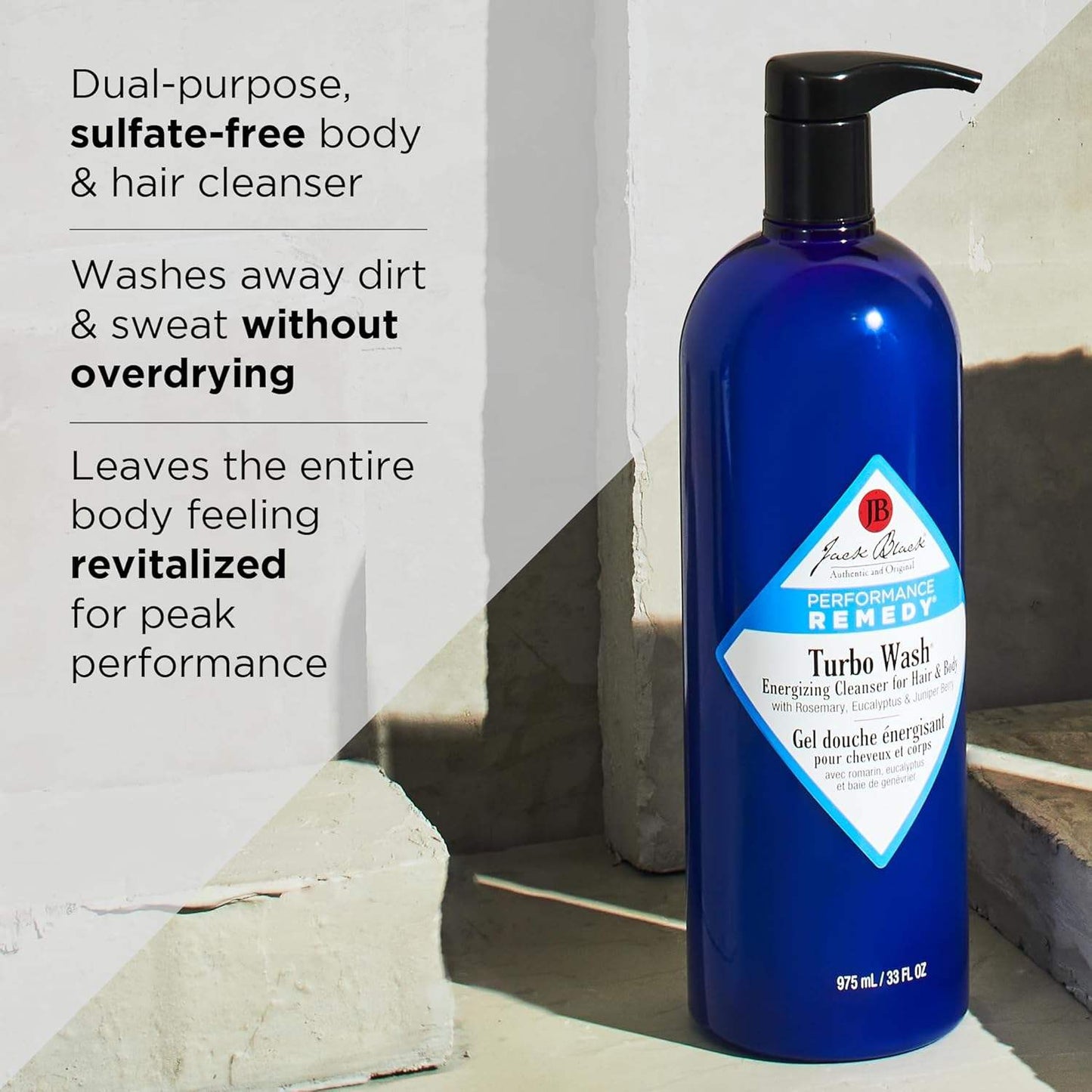 Turbo Wash Energizing Cleanser For Hair And Body by Jack Black for Men - 10 oz Body Wash