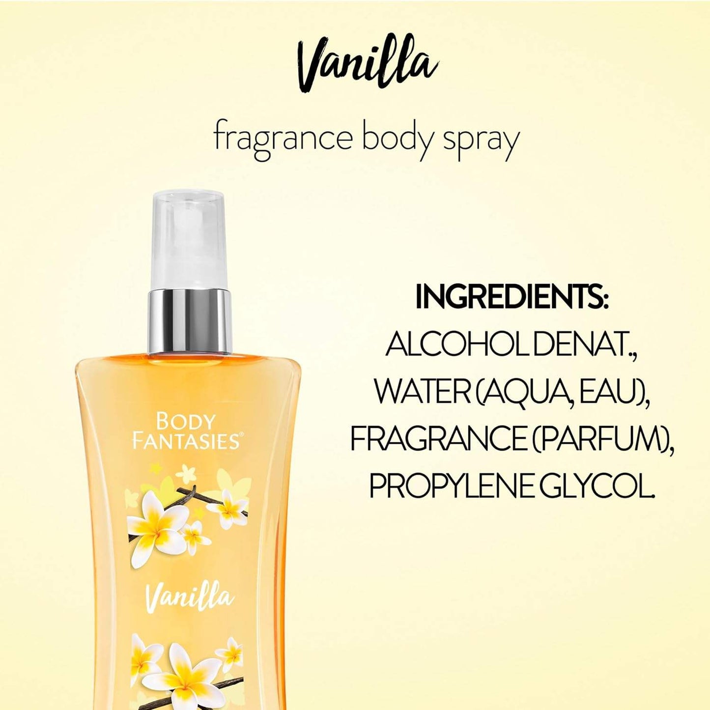 Vanilla Body Spray by Body Fantasies for Women - 8 oz Body Spray - Pack of 6
