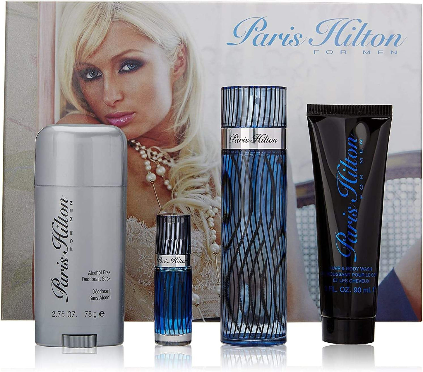 Paris Hilton by Paris Hilton for Men - 4 Pc Gift Set 3.4oz EDT Spray, 3oz Hair and Body Wash, 2.75oz Alcohol Free Deodorant Stick, 0.34oz EDT Spray