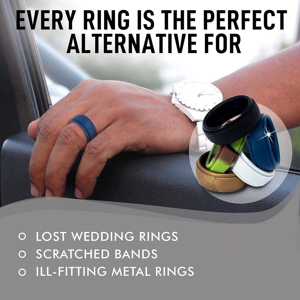 Silicone Wedding Stackble Lines Single Ring - Silver by ROQ for Women - 5 mm Ring