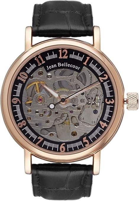 REDS26 Rose Gold/Black Leather Strap Watch by Jean Bellecour for Men - 1 Pc Watch