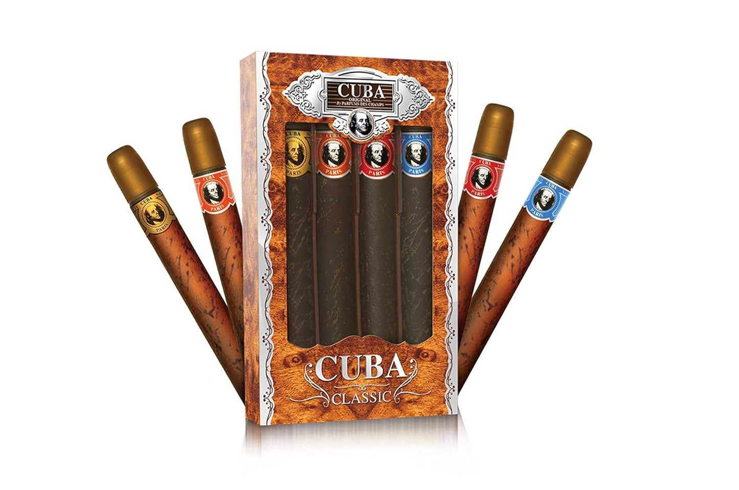 Cuba by Cuba for Men - 4 Pc Gift Set 1.17oz Cuba Gold, 1.17oz Cuba Blue, 1.17oz Cuba Red, 1.17oz Cuba Orange