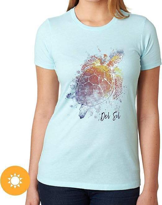 Girls Crew Tee - Turtle Splash-Ice Blue by DelSol for Women - 1 Pc T-Shirt (Small)