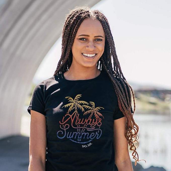 Women Crew Tee - Always Palms - Black by DelSol for Women - 1 Pc T-Shirt (2XL)