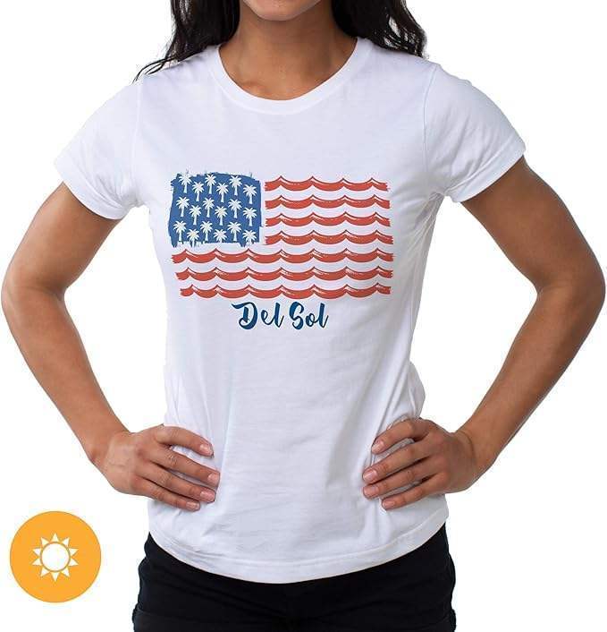 Classic Crew Tee - Tropical Americana-White by DelSol for Women - 1 Pc T-Shirt (Medium)