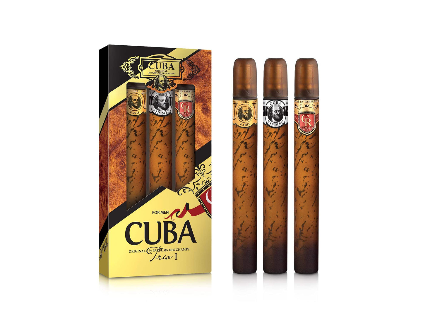 Cuba Trio 1 by Cuba for Men - 3 Pc Gift Set 1.17oz Cuba Gold EDT Spray, 1.17oz Cuba Royal EDT Spray, 1.17oz Cuba VIP EDT Spray