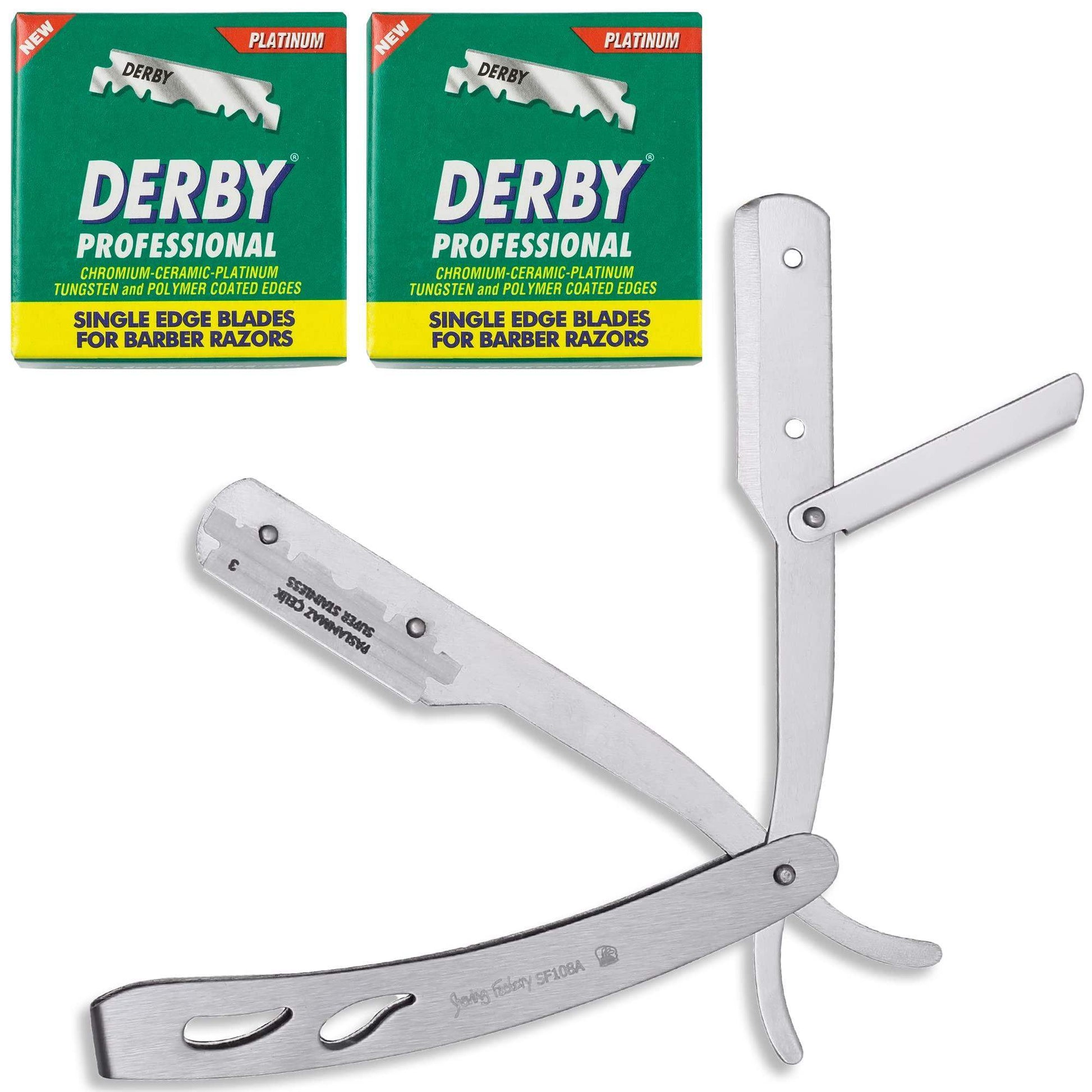 The Shave Factory Straight Edge Razor Kit (Matte / 200 Derby Professional Single Edge Razor Blades) - BarberSets