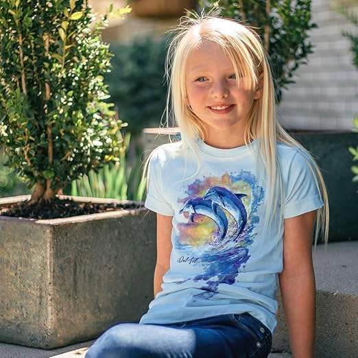 Junior Crew Tee - Watercolor Dolphins-Ice Blue by DelSol for Women - 1 Pc T-Shirt (XL)