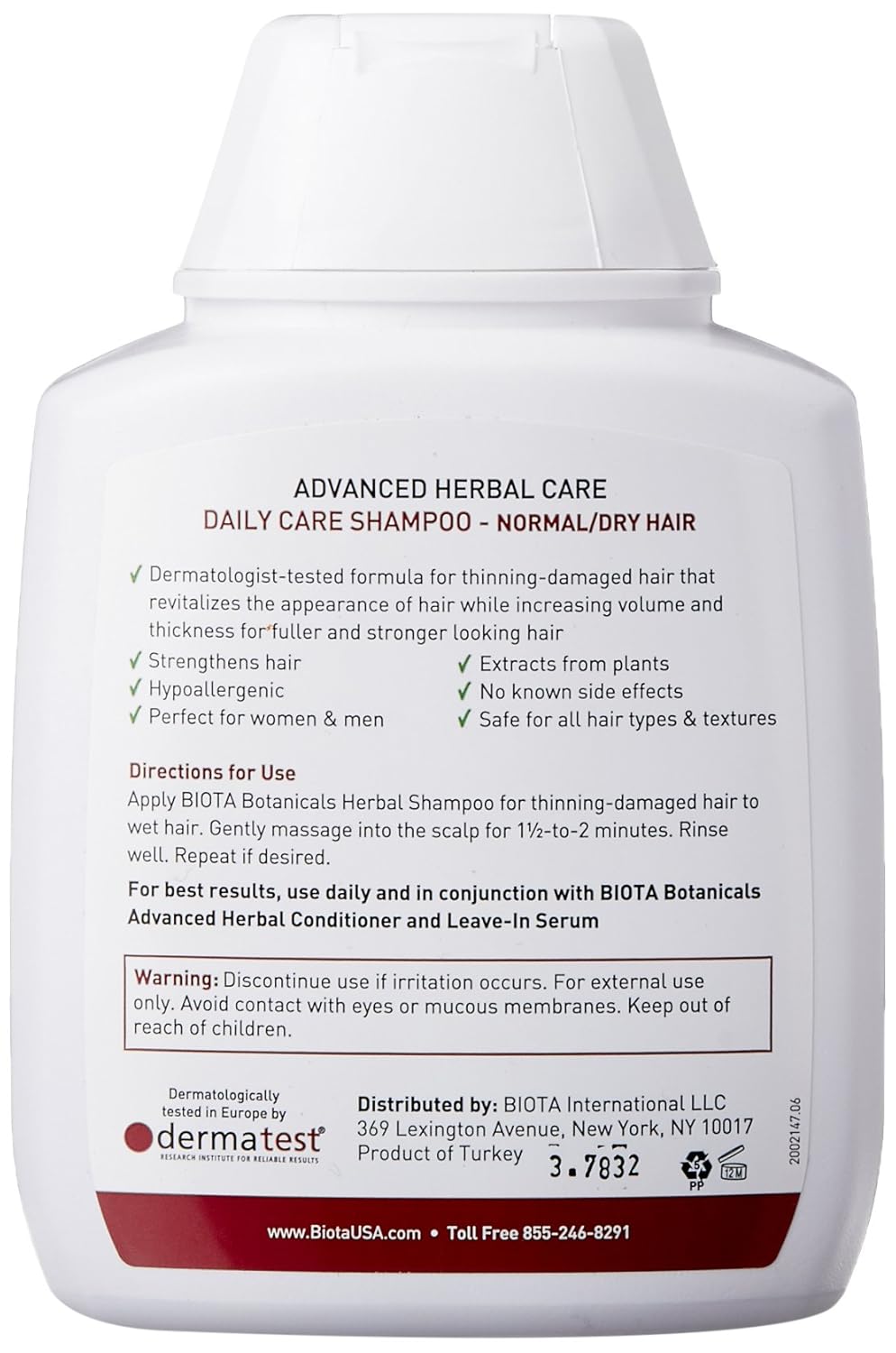 Biota Botanicals Advanced Herbal Care Shampoo for Thinning - Damaged Hair - Normal 10.1 oz - 3 Pack