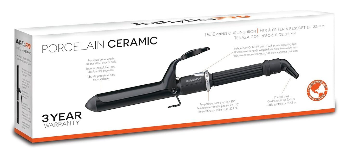 BaBylissPRO Porcelain Ceramic 1-1/4" Spring Curling Iron