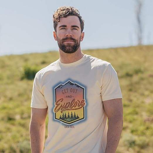 Men Crew Tee - Get Out And Explore - Beige by DelSol for Men - 1 Pc T-Shirt (2XL)
