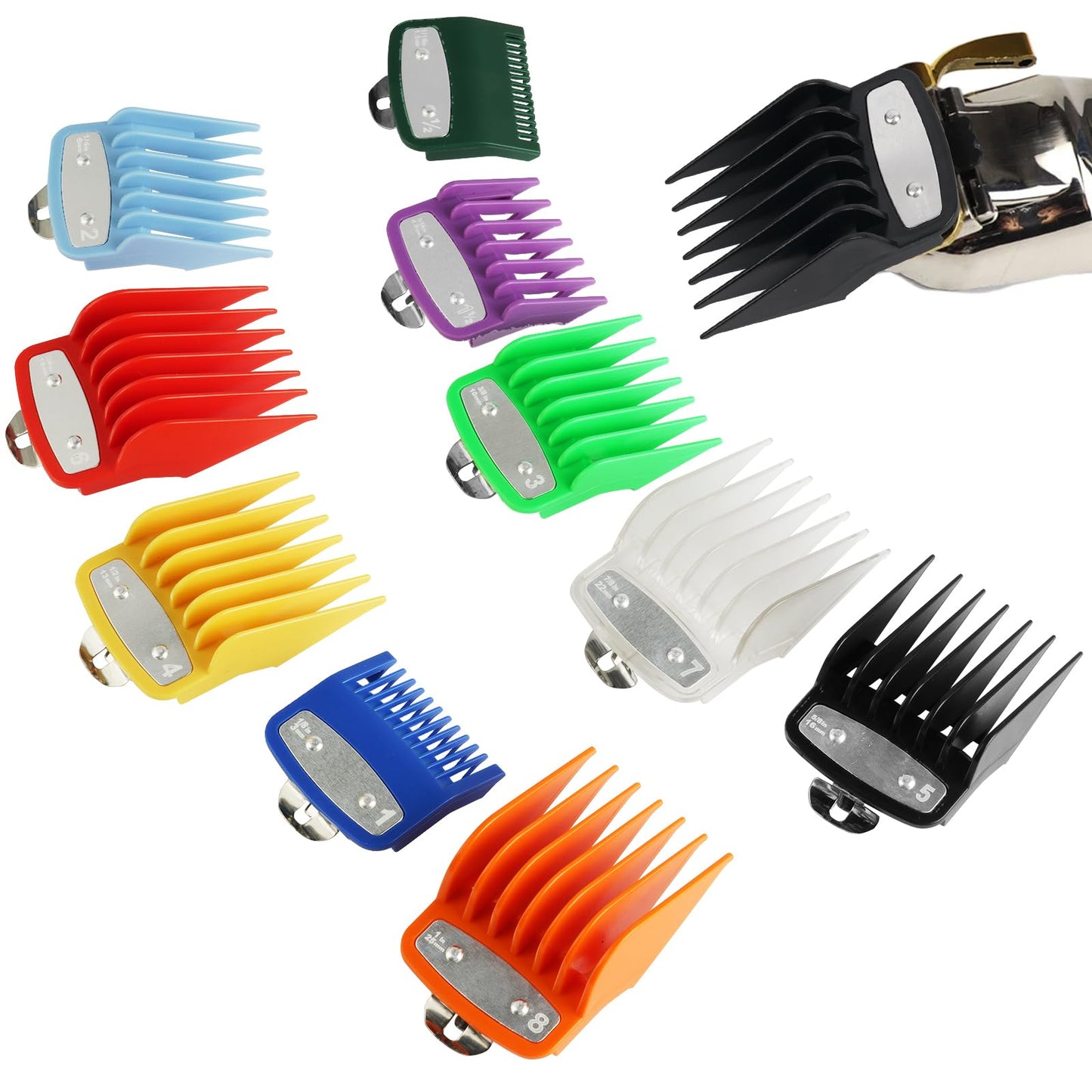 Salice Supply 10pcs Metal Clip Colored Clipper Guards with Case