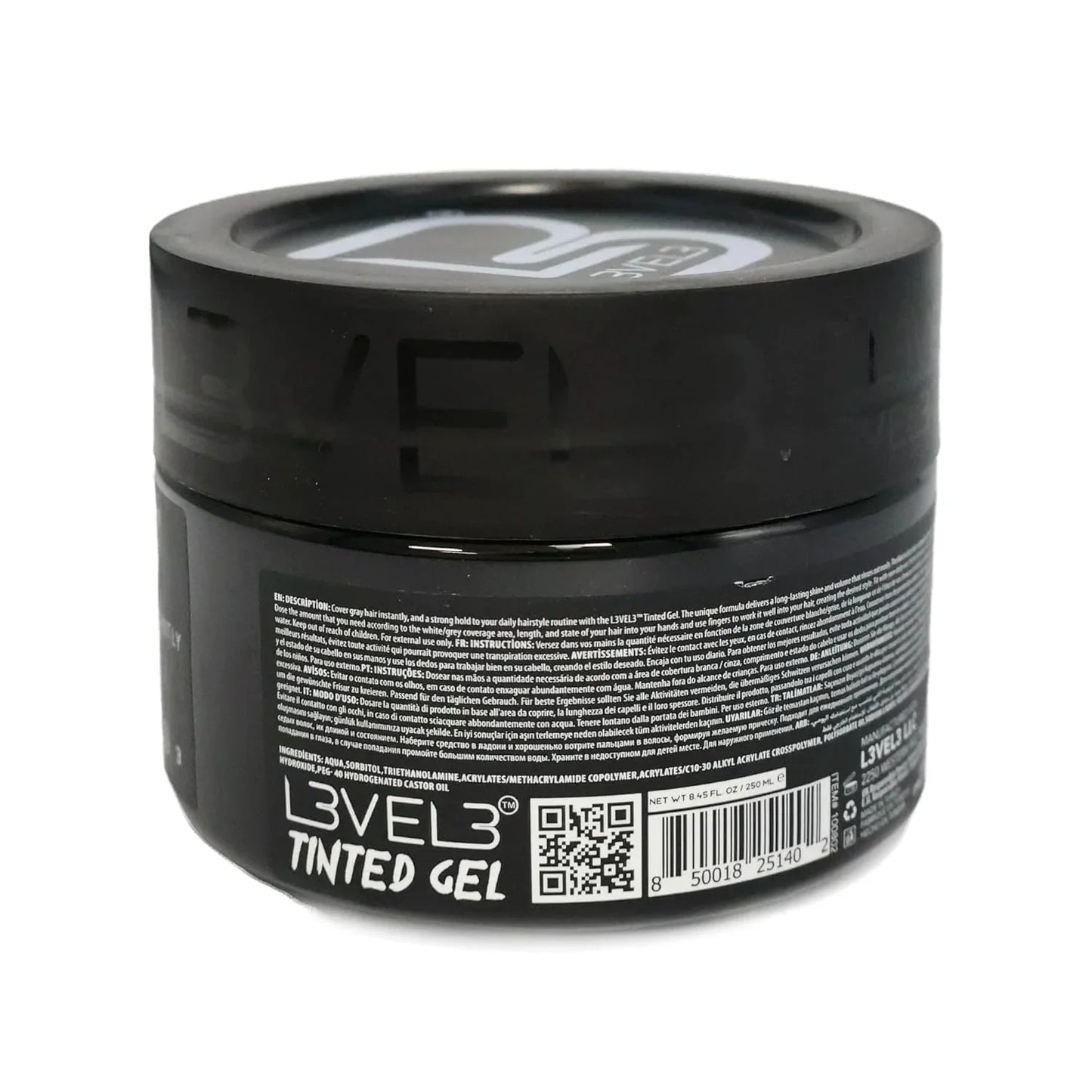 L3VEL3 Tinted Hair Gel - Black Color 250ml / 8.45 oz