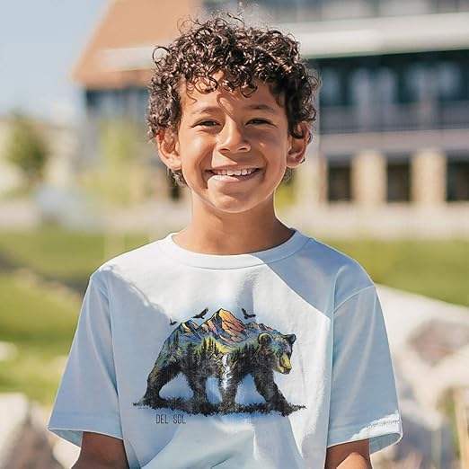 Kids Crew Tee - Bear Scene - Ice Blue by DelSol for Kids - 1 Pc T-Shirt (YXS)