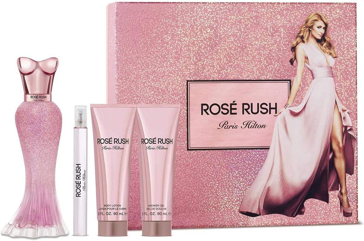 Rose Rush by Paris Hilton for Women - 4 Pc Gift Set 3.4oz EDP Spray, 3.0oz Body Lotion, 3.0oz Shower Gel, 0.33oz EDP Spray