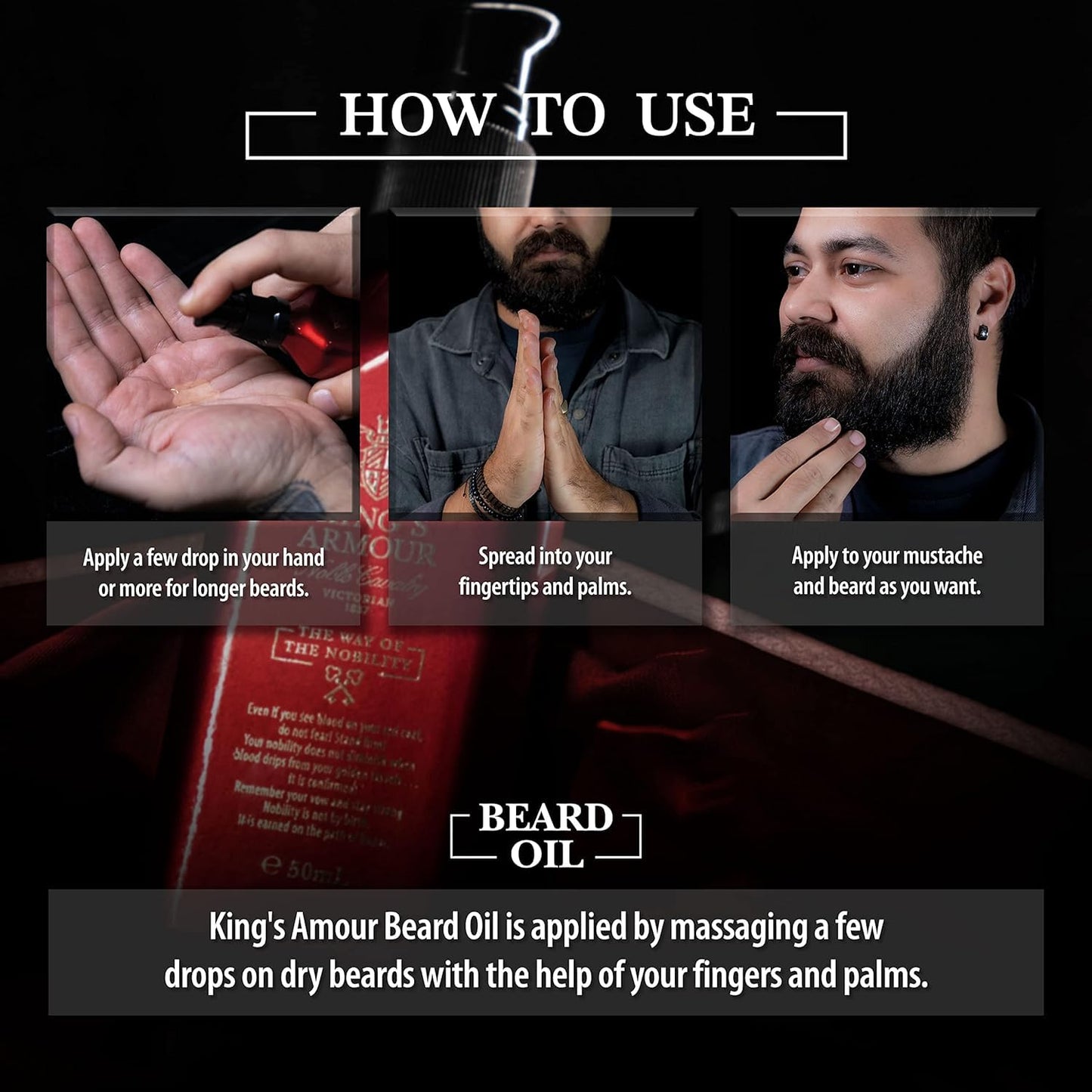 King's Armour Beard Oil - Softens, Strengthens, Grows & Conditions Beard - Unique Oils of Jojoba, Argan and Sweet Almond - Refreshes All Day Long with Its Magical Fragrance 50 ml (1.69 Fl Oz)