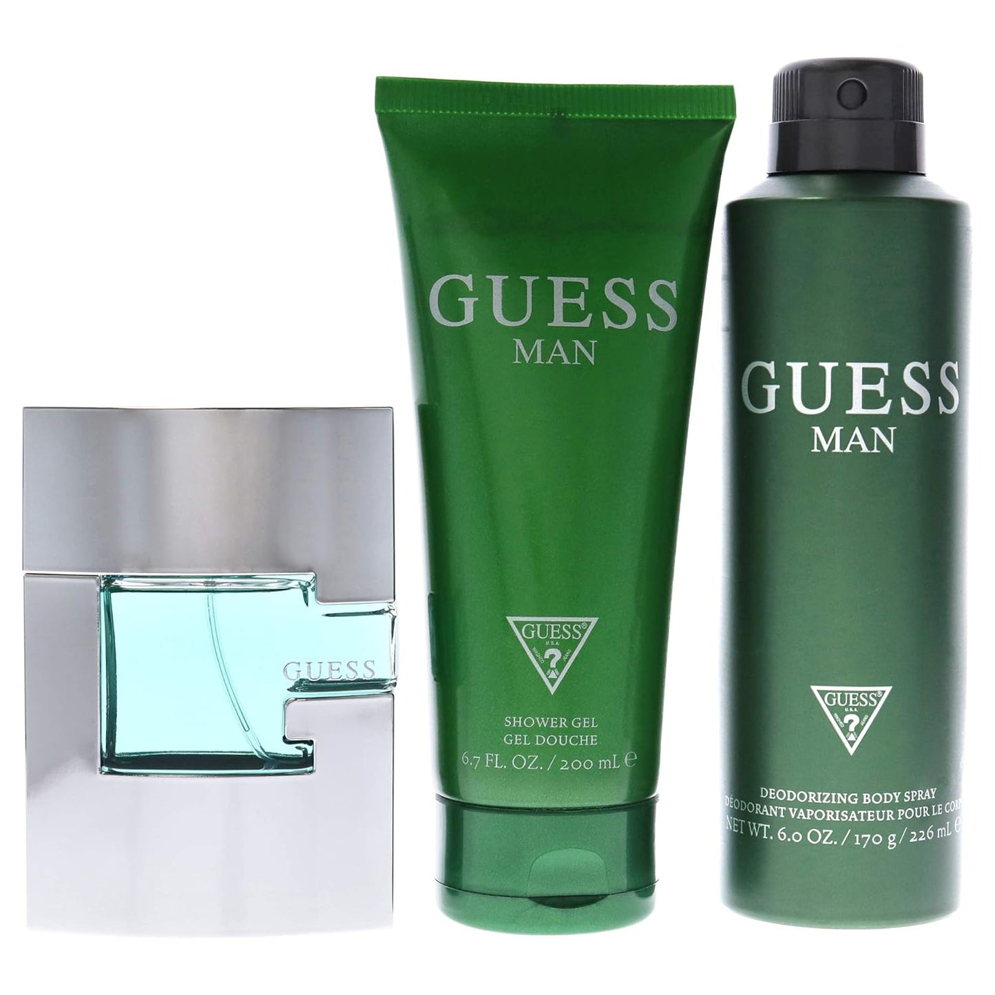 Guess Man by Guess for Men - 3 Pc Gift Set 2.5oz EDT Spray, 6oz Deodorizing Body Spray, 6.7oz Shower Gel