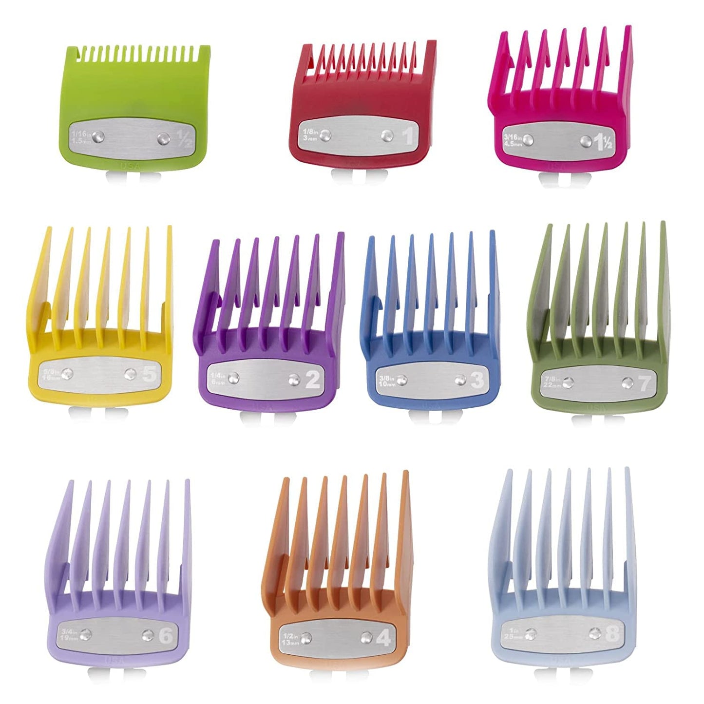 Salice Supply 10pcs Metal Clip Colored Clipper Guards with Case