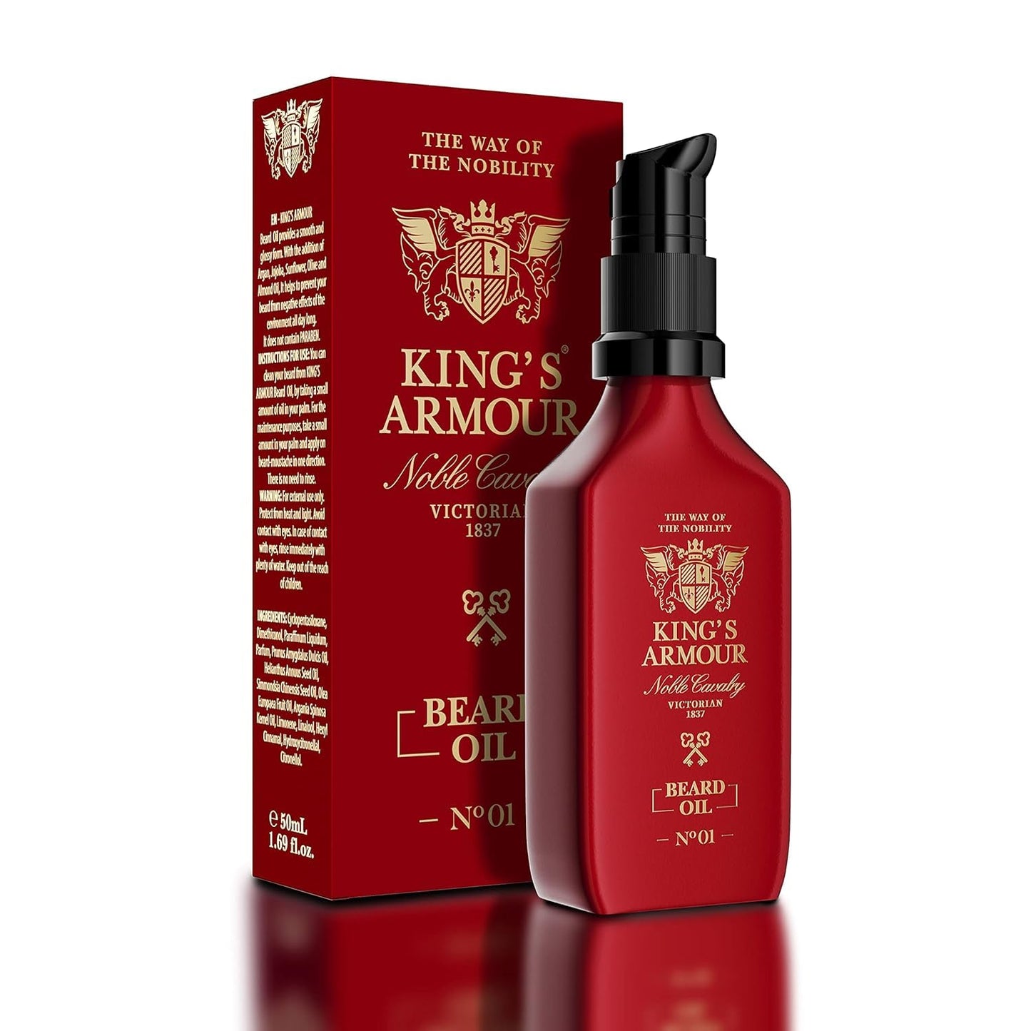 King's Armour Beard Oil - Softens, Strengthens, Grows & Conditions Beard - Unique Oils of Jojoba, Argan and Sweet Almond - Refreshes All Day Long with Its Magical Fragrance 50 ml (1.69 Fl Oz)