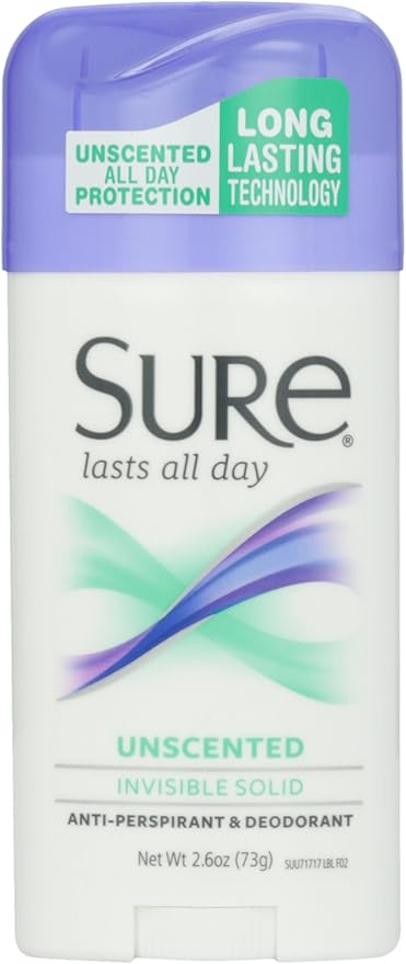 Invisible Solid Anti-Perspirant and Deodorant - Unscented by Sure for Unisex - 2.6 oz Deodorant Stick