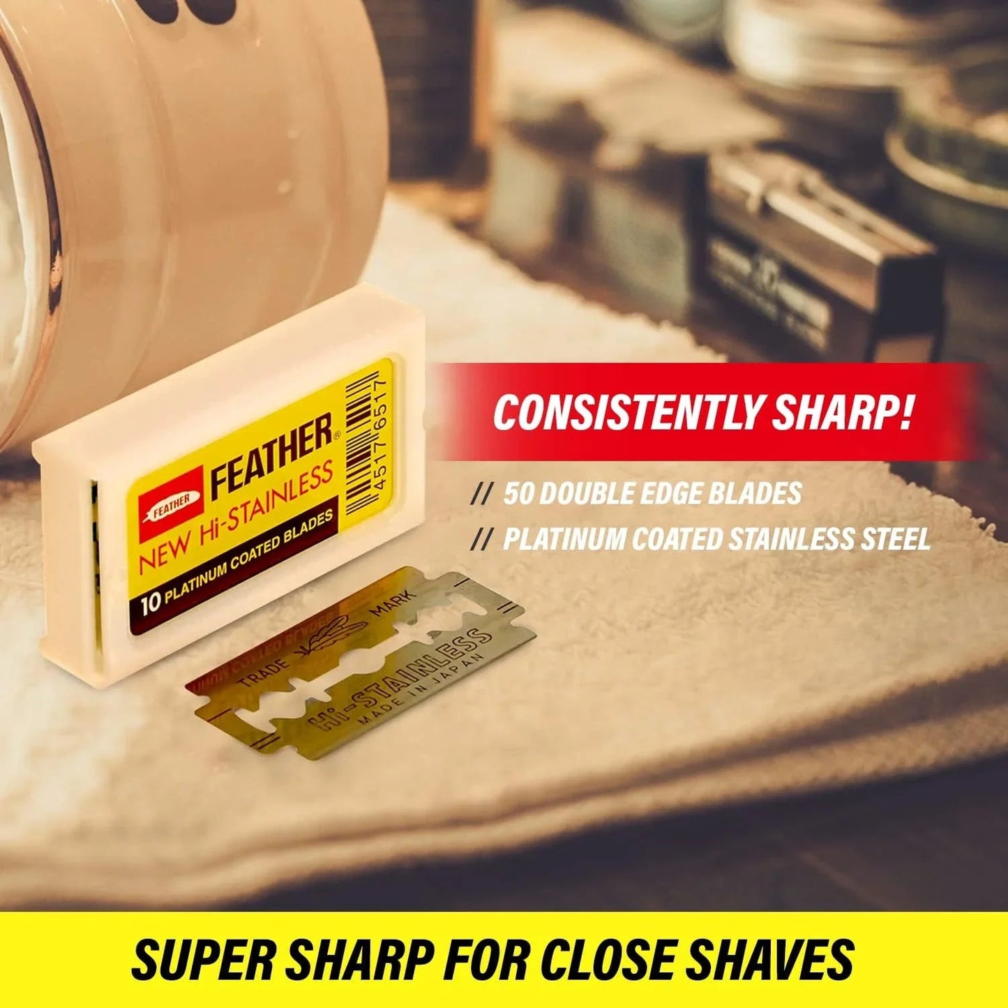 Feather Hi-Stainless Double Edge Blades, 50 Count
