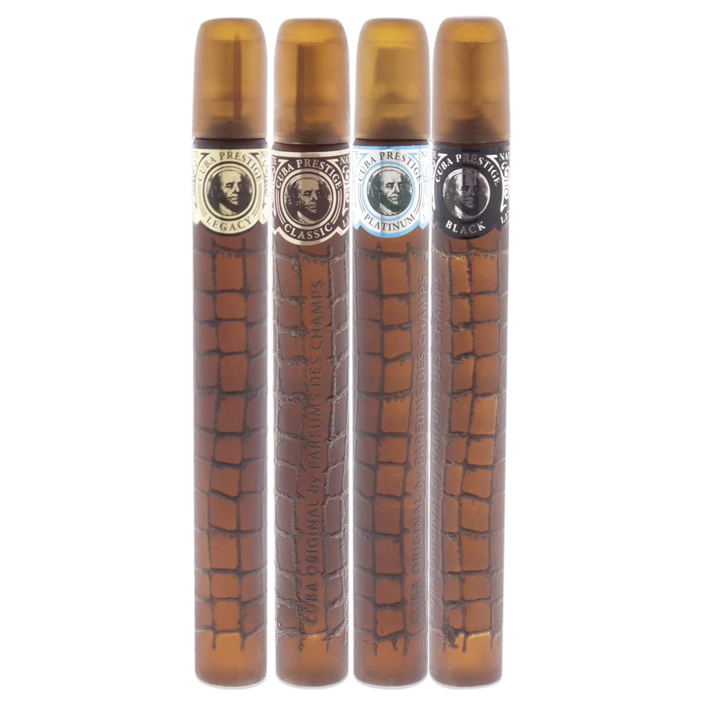 Cuba America by Cuba for Men - 4 Pc Gift Set 1.17oz EDT Spray Black, 1.17oz EDT Spray Green, 1.17oz EDT Spray Brown, 1.17oz EDT Spray Grey