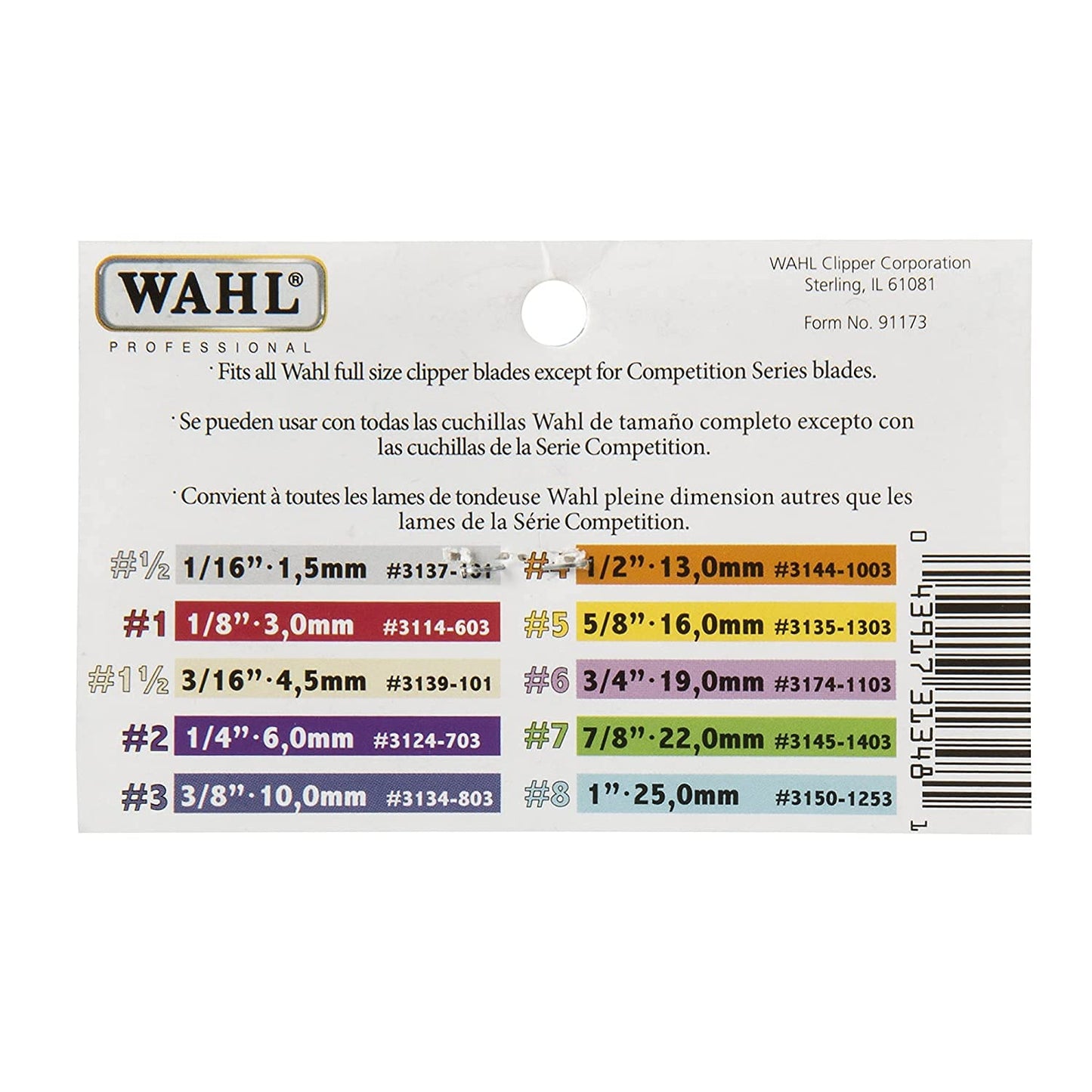 Wahl #3 Color-Coded Nylon Cutting Guide Comb - Blue (3/8")