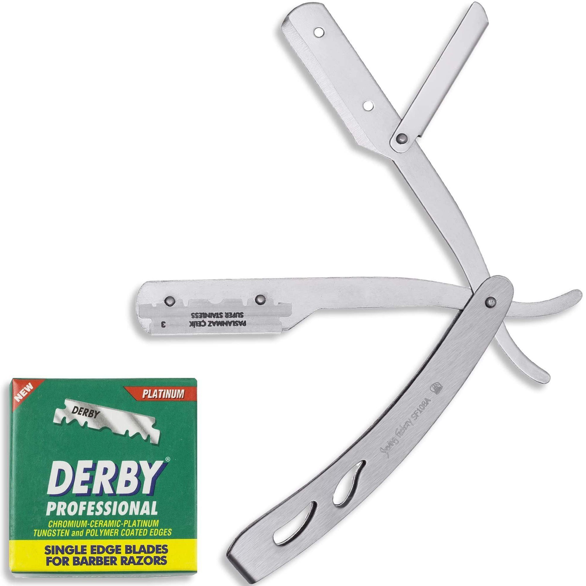 The Shave Factory Straight Edge Razor Kit (Matte / 100 Derby Professional Single Edge Razor Blades) - BarberSets