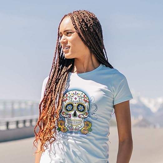 Day of the Dead T-Shirt - Ice Blue by Delsol for Unisex - 1 Pc T-Shirt (Medium)