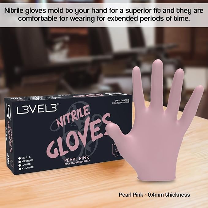 L3VEL3 Professional Nitrile Gloves Pink - 100 ct Medium