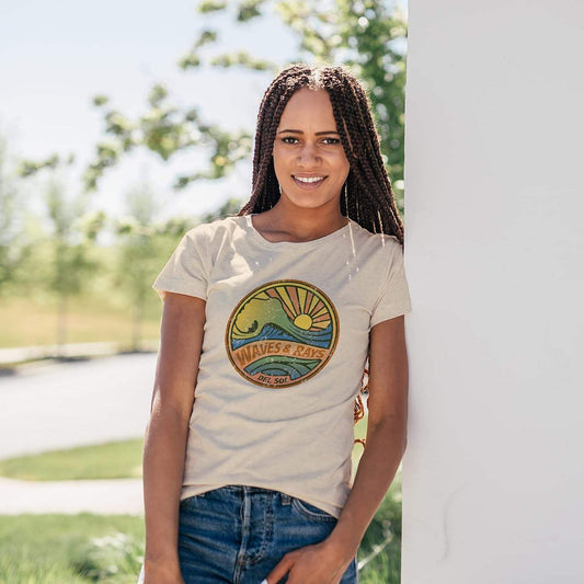 Women Crew Tee - Waves and Rays - Beige by DelSol for Women - 1 Pc T-Shirt (Small)