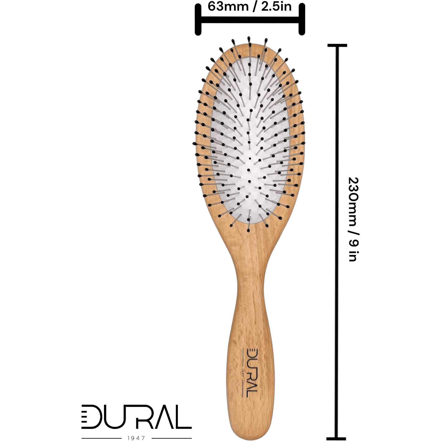 Dural Rubber Cushion Beech Wood Hair Brush, Steel Pins with Ball Tips
