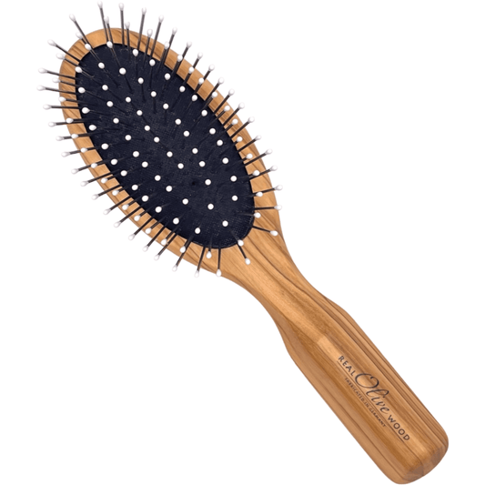 Dural Olive wood hair brush with rubber cushion, steel pins with ball tips